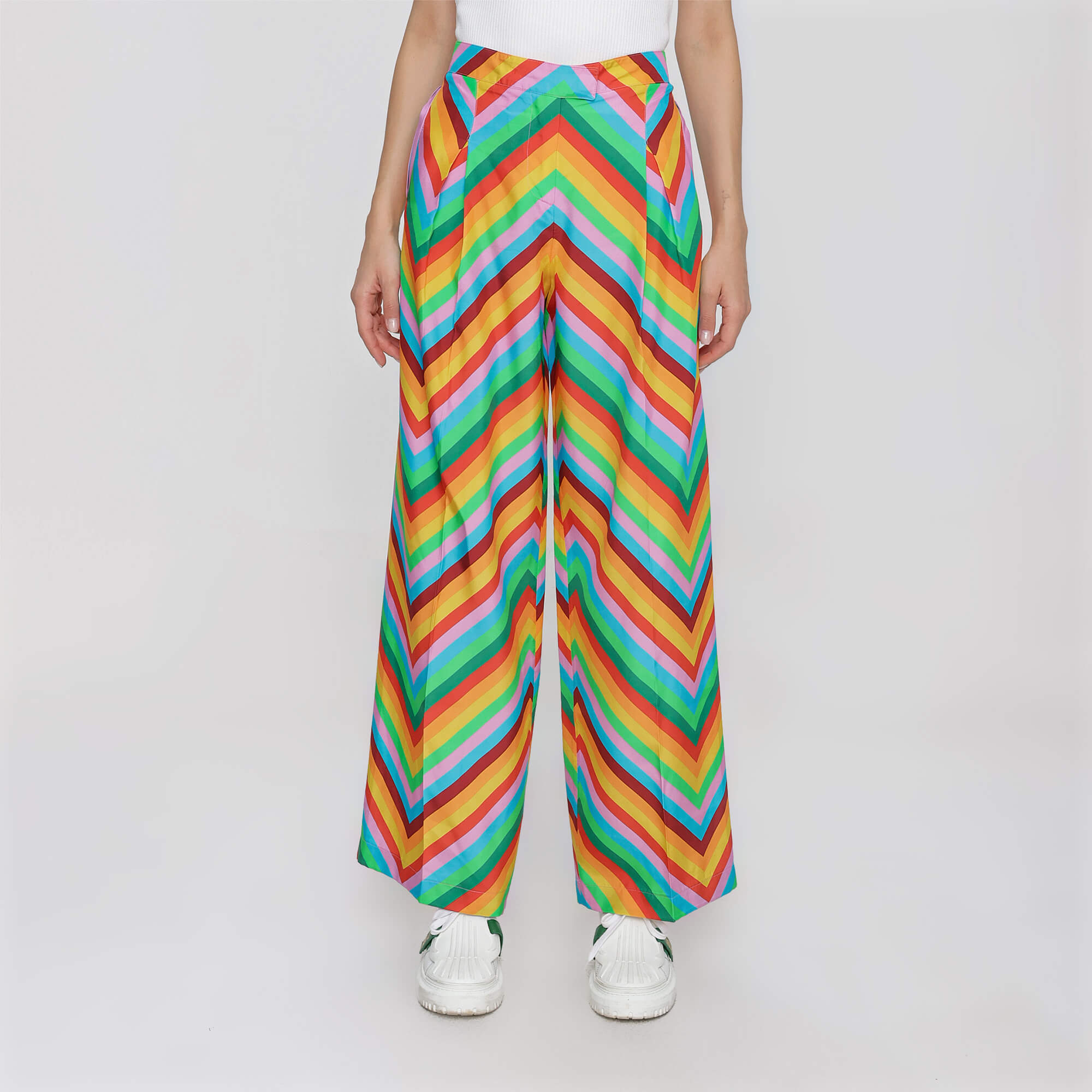 Valentino - Multicolor Zigzag Silk Flared Pants